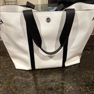 Lululemon Athletica White and Black Tote Bag with Durable Canvas